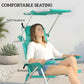 2 Piece Folding Beach Chairs with Adjustable Canopy, 6-Position Reclining Lounge Chair with Headrest, Turquoise