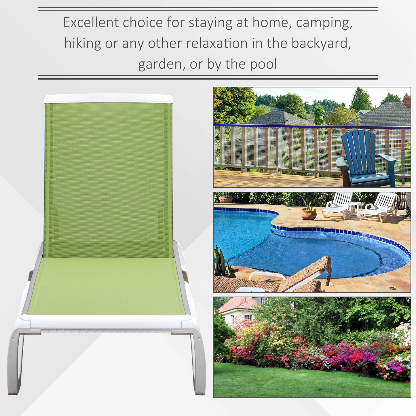 Outdoor Chaise Lounge Chair, Patio Aluminum Tanning Chair with 5-Level Adjustable Back, Portable Wheels, Breathable Mesh Fabric, for Pool, Deck, Garden, Blue