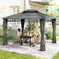 10' x 12' Outdoor Gazebo Canopy, Double Roof Hardtop Gazebo with Polycarbonate Roof, Steel Frame, Nettings and Curtains