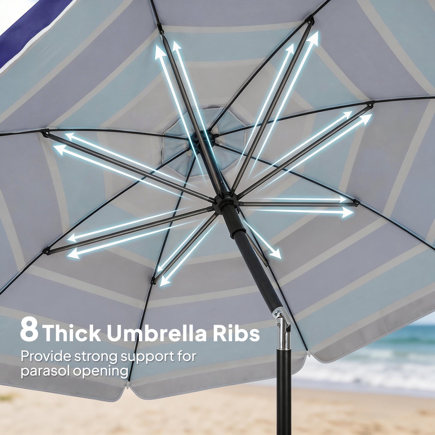 Beach Umbrella Adjustable Tilt Sunshade with Foldable Table Cup Holder 78" Multicolor
