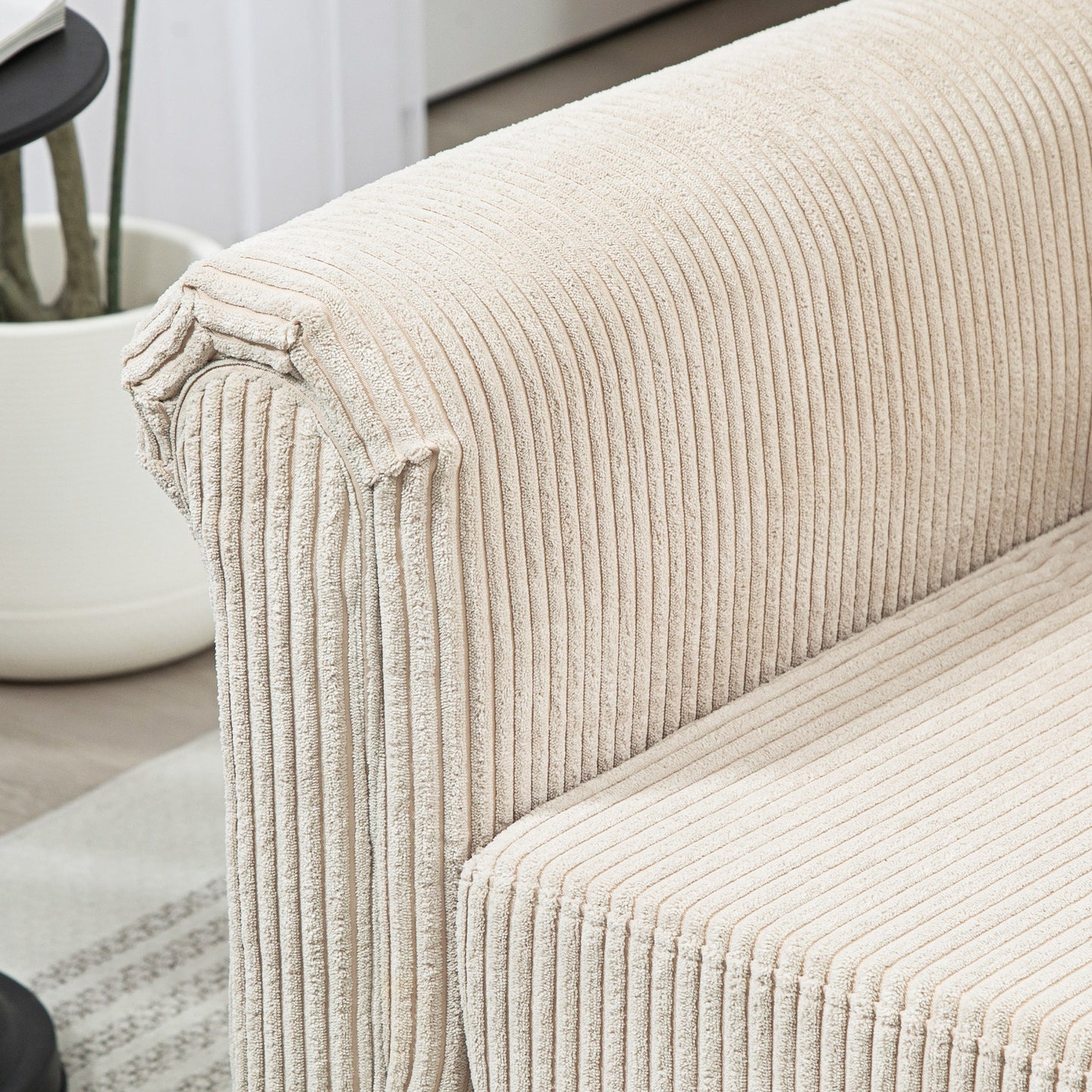 Vintage Loveseat, Upholstered Love Seat Furniture, Fabric 2 Seater Sofa with Rolled Arms, Rubber Wood Legs, Beige