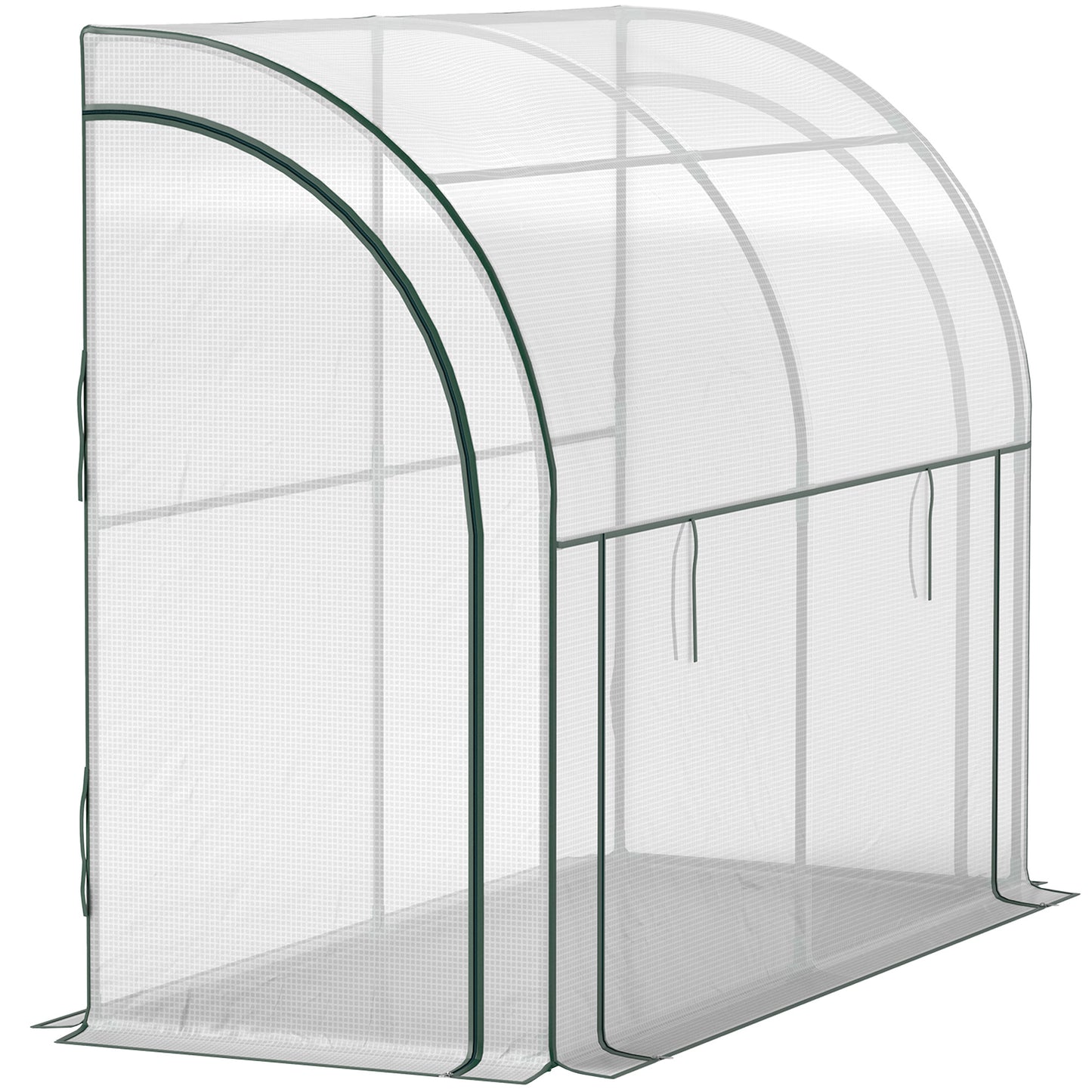 Walk-in Lean-to Greenhouse, Outdoor Gardening Green House with Zipper Roll-up Doors and Window