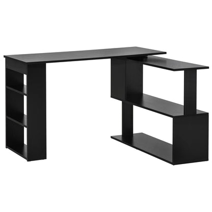 L-Shaped Rotating Corner Desk with Storage Shelf - Black