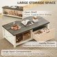 Farmhouse Coffee Table with Drawer, Open Storage Shelf for Living Room, Dining Room, Office, Distressed White