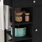 Modern Rolling Kitchen Island Cart with Drawer, Natural Wood Top, Towel Rack, Door Storage Cabinet, Black