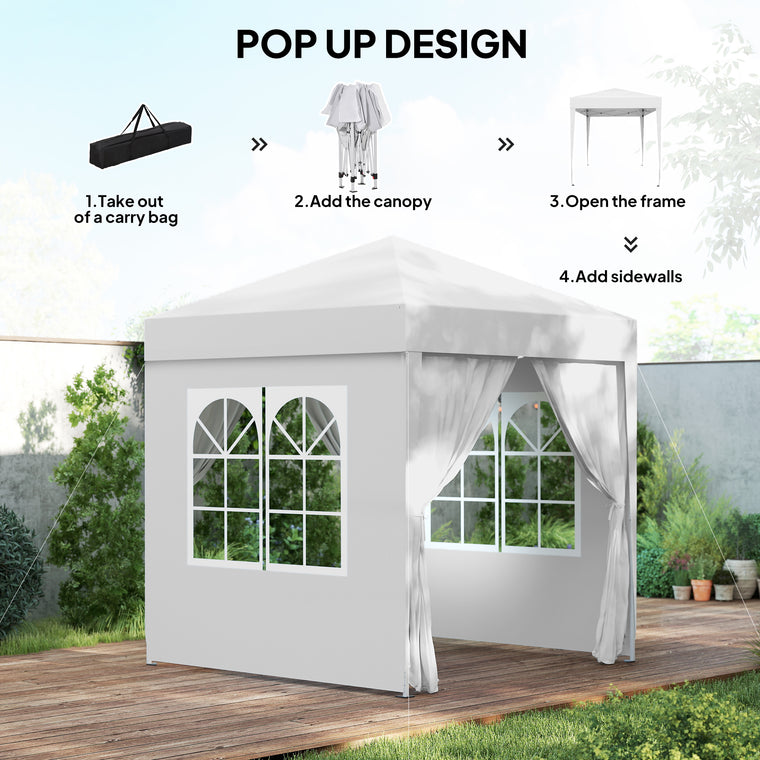 6.6' x 6.6' White Pop-Up Gazebo with Sidewalls & Carry Bag