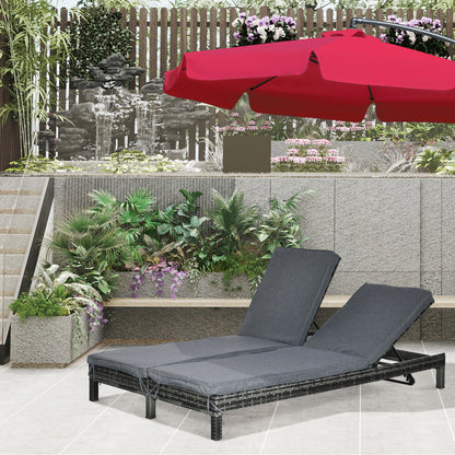 Black & Grey Wicker Double Chaise Lounge Recliner