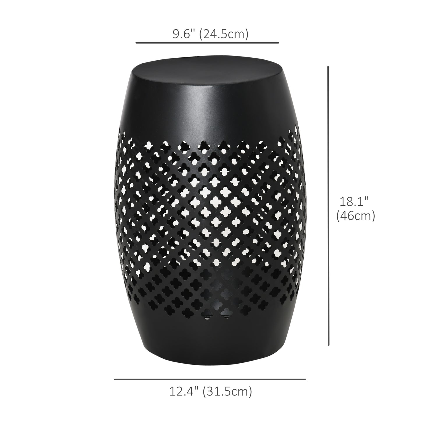 12" Steel Patio End Table, Round Hollow Drum Side Table, Accent Table for Indoor and Outdoor, Black