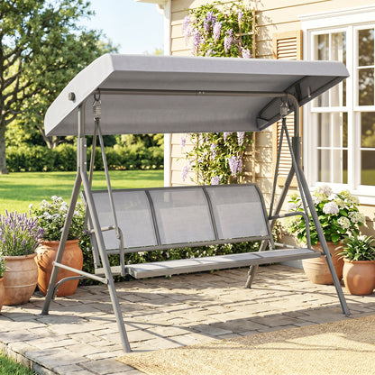 Grey A-Frame Porch Swing with Adjustable Canopy