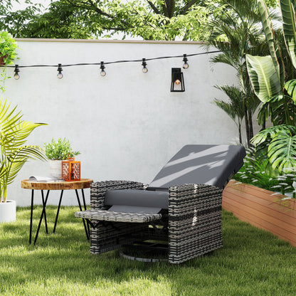 Outdoor Rattan Wicker Lounge Chair with Footrest & Soft Cushion for Patio, Garden, Backyard, Cream White - Grey