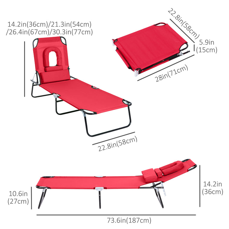 Red Folding Chaise Lounge with Face Hole and Pillow