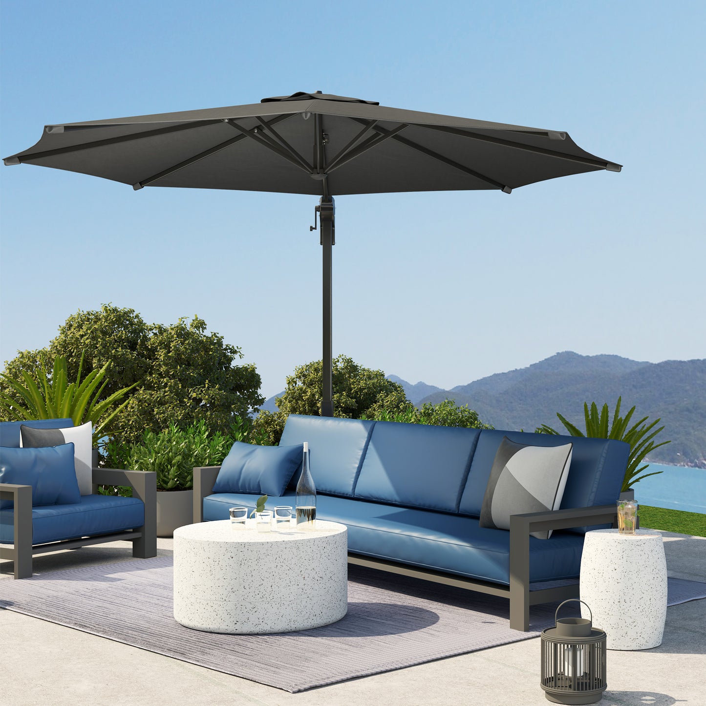 10' Offset Patio Umbrella Cantilever Umbrella with Aluminium Pole 360° Rotation and Tilt Adjustment, Grey