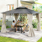 10' x 12' Outdoor Gazebo Canopy, Double Roof Hardtop Gazebo with Polycarbonate Roof, Steel Frame, Nettings and Curtains