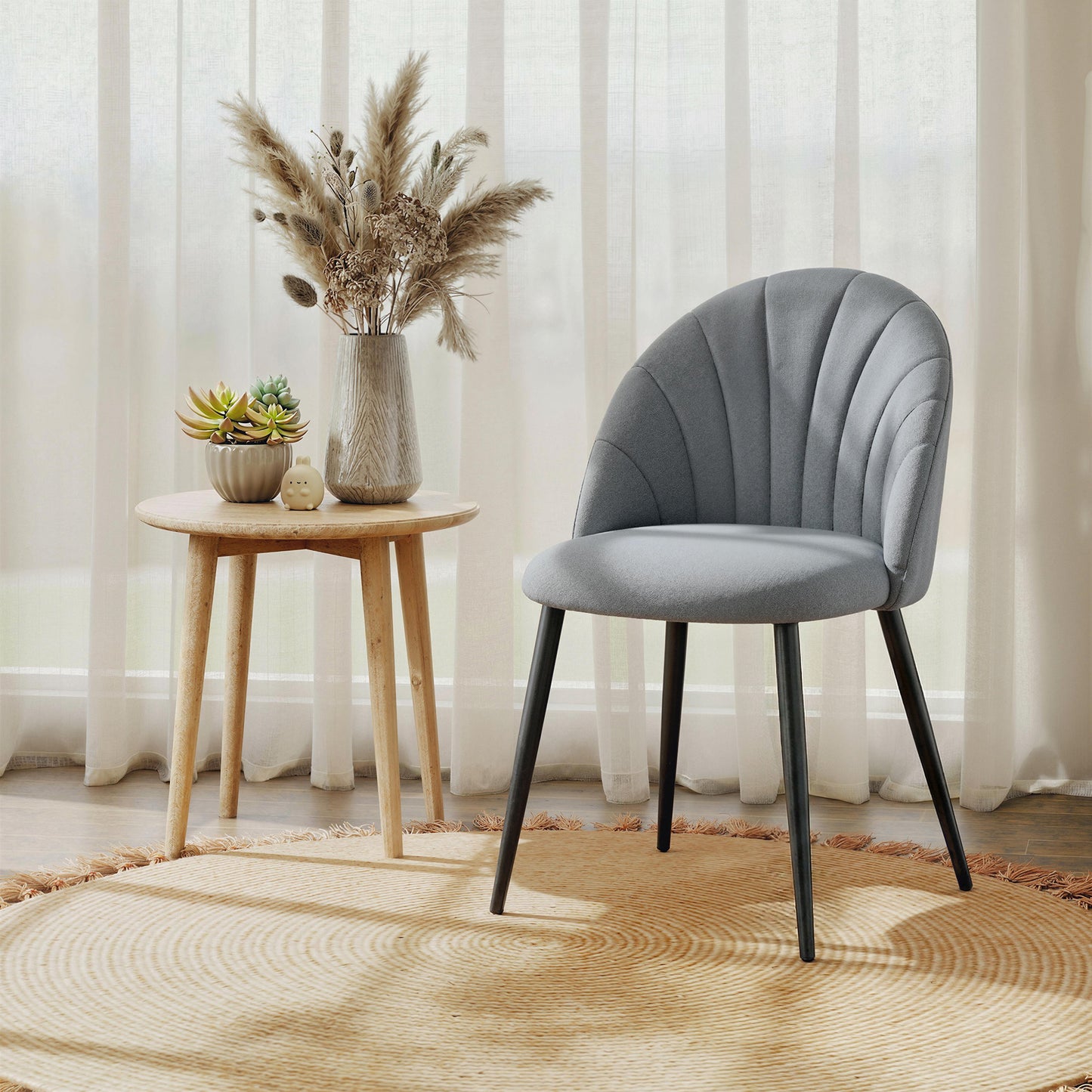 Modern Dining Chairs Set of 4, Upholstered Dining Room Chairs with Metal Legs, Shell Backrest, Padded Seat, Grey