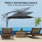 9.5' Cantilever Umbrella with Wind Protection Strap and Cover, Hanging Umbrella with Crank and Cross Base, UPF 50+, Grey