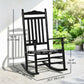 Wooden Outdoor Rocking Chair, Patio Rocking Chair with Slatted High Back and Armrests for Porch, Garden, Lawn, White