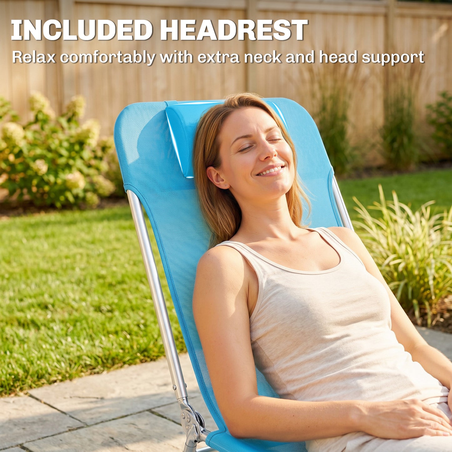 Set of 2 Folding Chaise Lounge Chairs, Outdoor Poolside Sun Tanning Chairs w/ Pillow, Reclining Backrest, Dark Blue