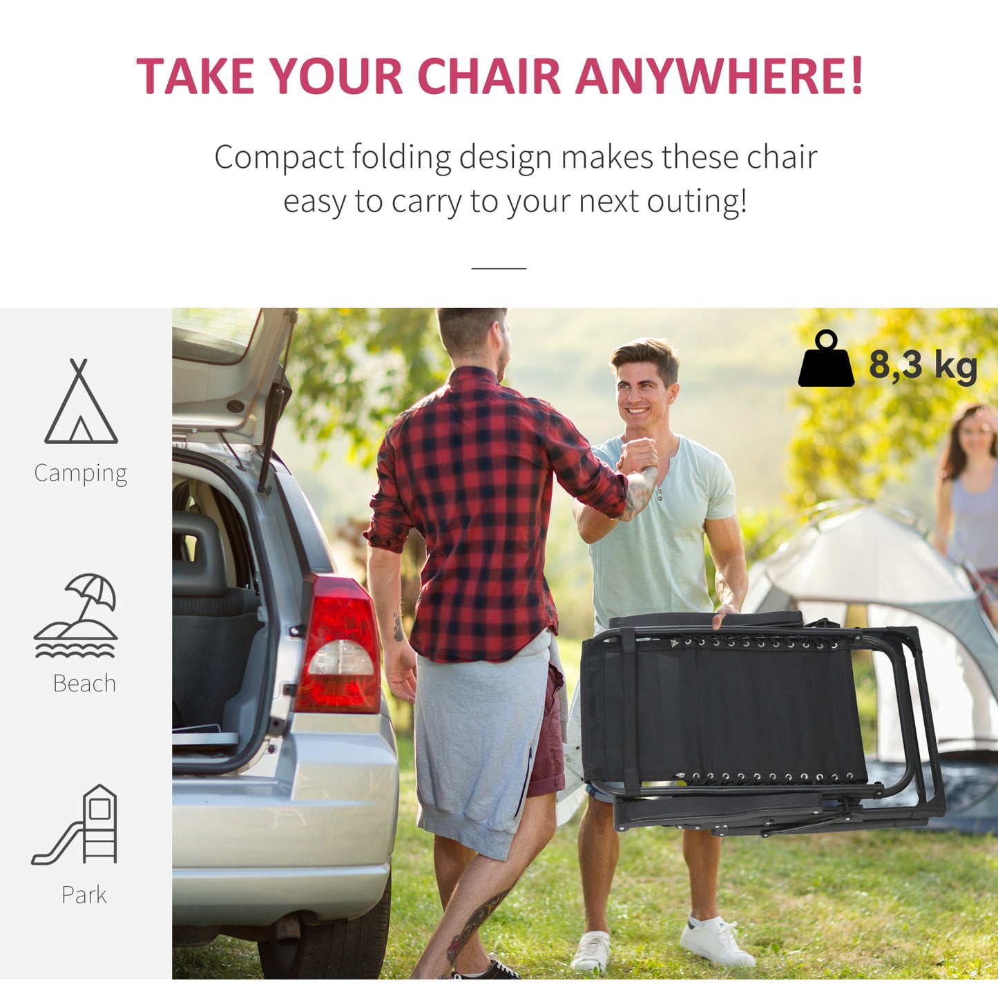 Reclining Zero Gravity Chair with Adjustable Backrest, Folding Garden Sun Lounger, Outdoor Recliner with Removable Cushion and Headrest, Dark Grey