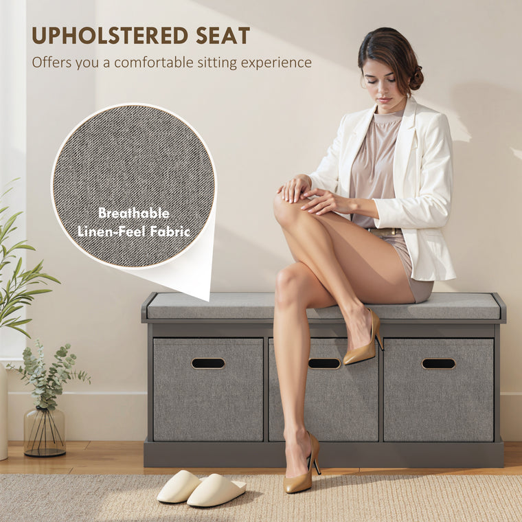 Shoe Storage Bench with Cushion and 3 Drawers