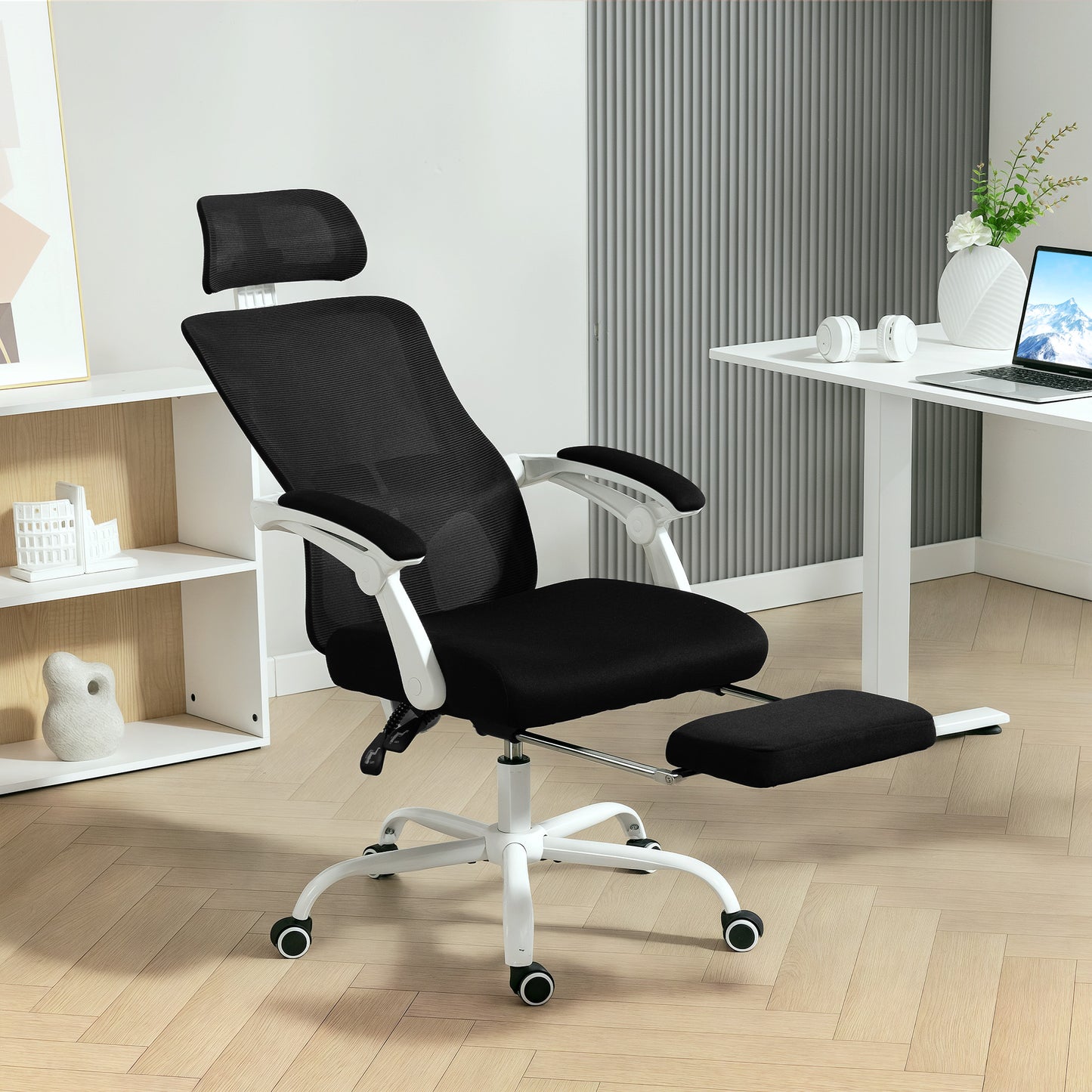 Ergonomic Office Chair, Mesh Reclining Desk Chair with Adjustable Lumbar Support, Headrest, Black