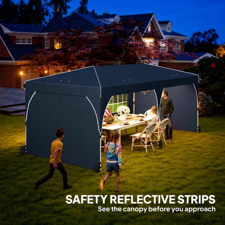 10' x 20' Dark Blue Pop-Up Canopy with Reflective Strips & UPF50+