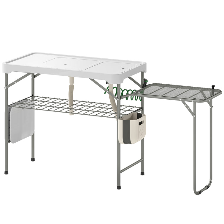 Folding Fish Cleaning Table with Side Shelf and Bottom Rack