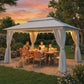 10' x 13' Patio Gazebo, UPF50+ Double Roof Outdoor Gazebo Canopy with Netting and Curtains, Steel Frame, Dark Grey