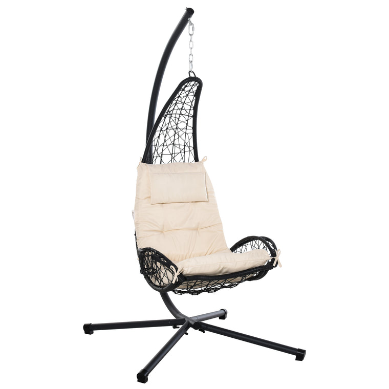 Beige Wicker Hanging Egg Chair with Stand