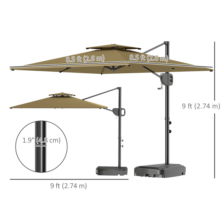 8' x 9' Khaki Square Cantilever Umbrella with Double Top