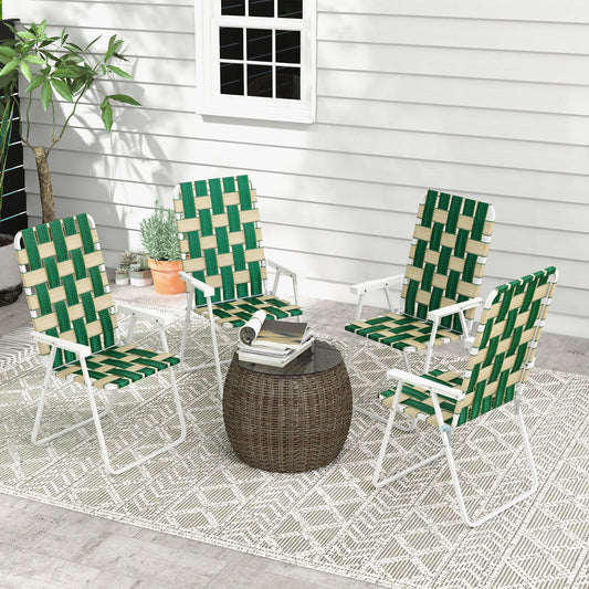 Set of 4 Folding Patio Chairs, Portable Chair Set with Armrests for Camping, Garden, Pool, Beach, Green - Green
