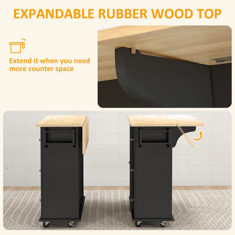 Rolling Kitchen Island with Drop Leaf and Drawers