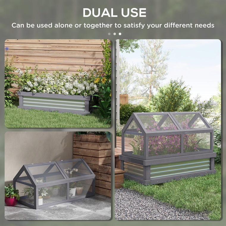 48" x 32" Grey Wooden Cold Frame Planter with Greenhouse