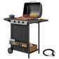 3+1 Burner Propane Gas BBQ Grill, Portable Gas Barbecue Grill with Side Burner, Thermometer, Lid, Side Table, Shelf, Spice Rack, Wheels, Grease Cup for Garden, Black