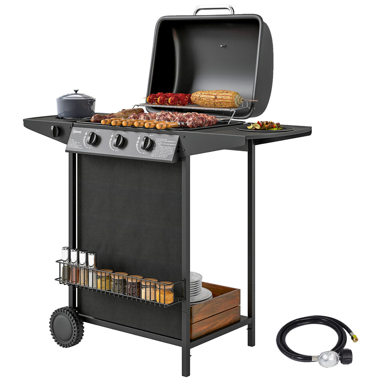 Black 3+1 Burner Propane Gas BBQ Grill with Side Burner