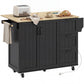 Kitchen Island with Drop Leaf, Rolling Kitchen Cart with Power Outlet, Cabinet, 3 Drawers, Spice Rack, Towel Bar, Black