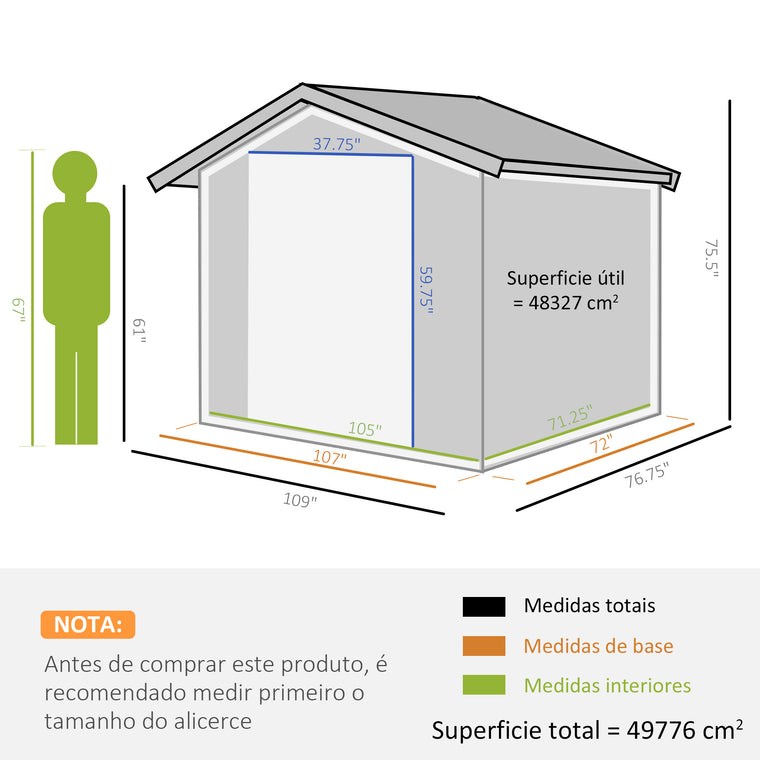 9' x 6.3' Metal Garden Shed with Foundation and Floor Base