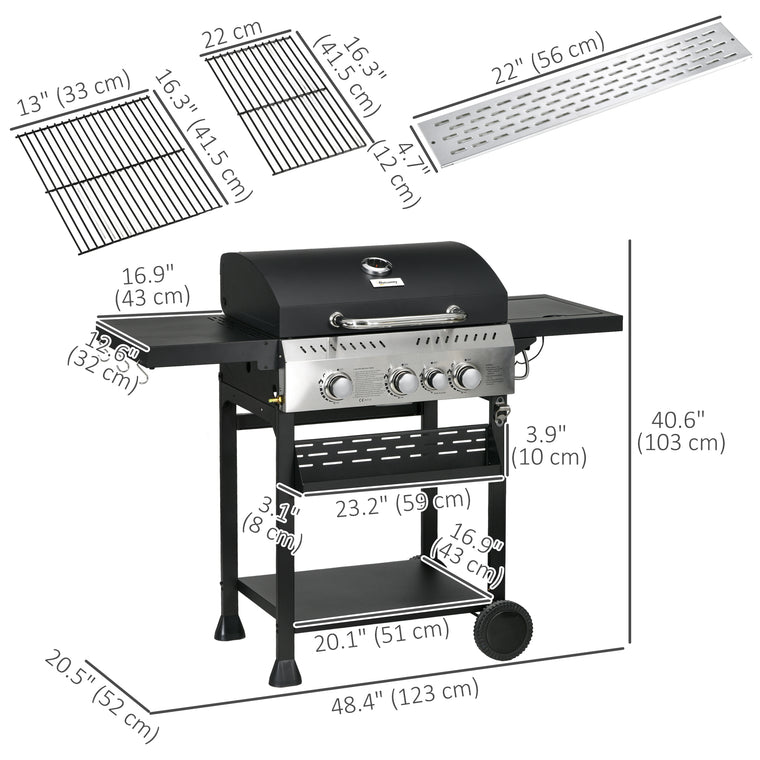 Black 3-Burner Propane Gas Grill with Warming Rack