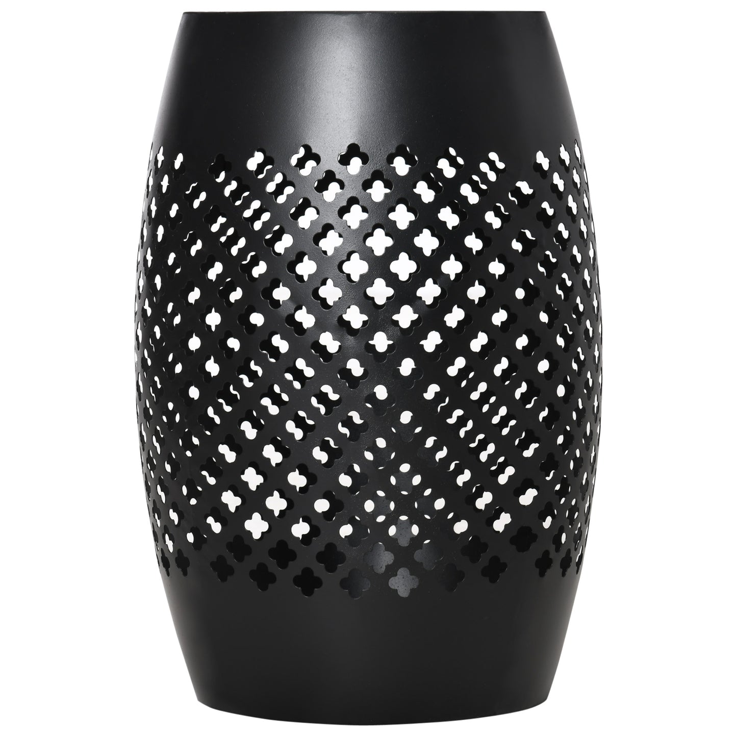 12" Steel Patio End Table, Round Hollow Drum Side Table, Accent Table for Indoor and Outdoor, Black