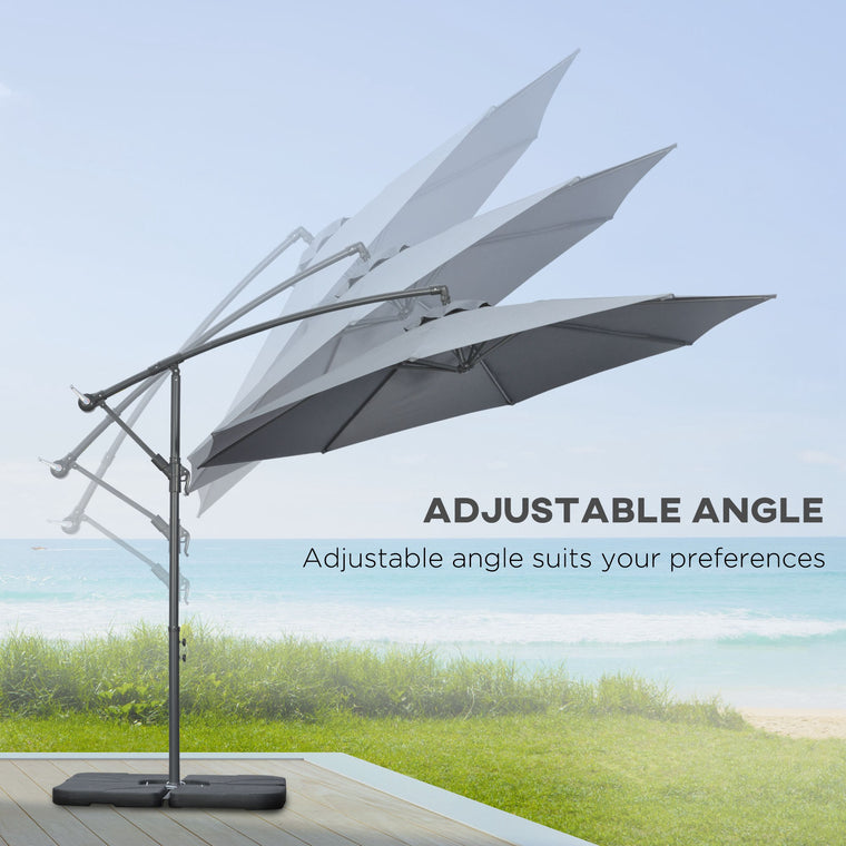 9.6ft Dark Grey Banana Cantilever Umbrella with Base & Crank