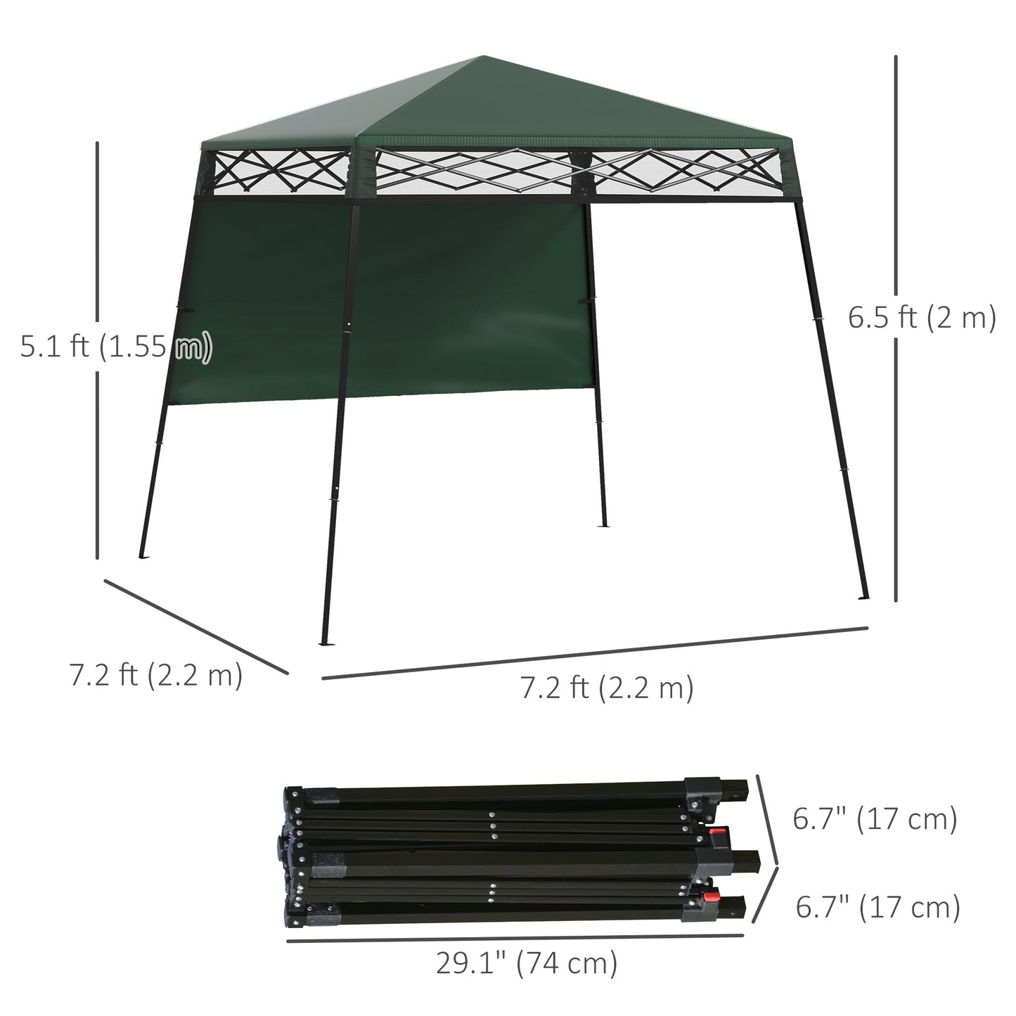 7' x 7' Green Pop-Up Canopy Tent with Backpack & Inclined Legs