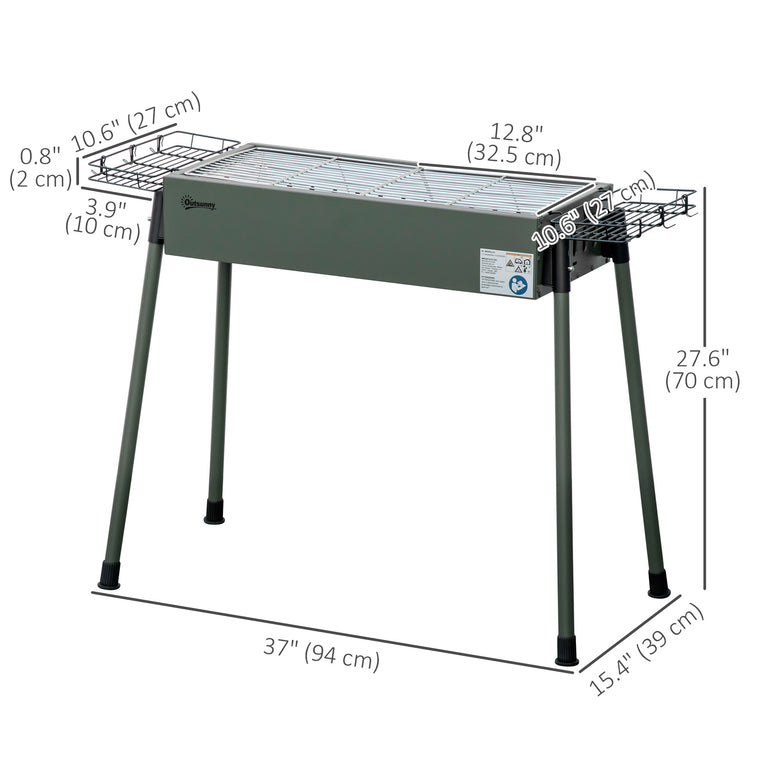 Dark Green Portable Charcoal BBQ Grill with Seasoning Baskets