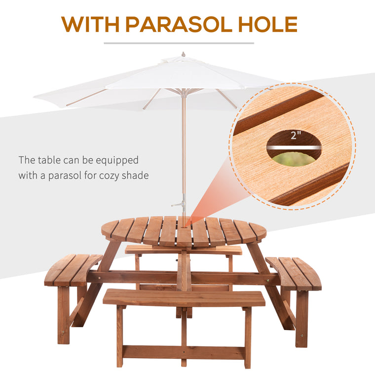 Round Wooden Pub Bench & Picnic Table Set, 8 Seats