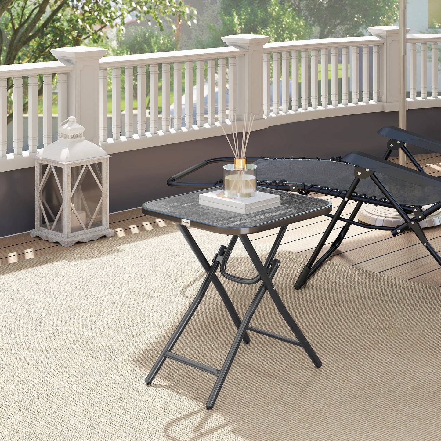 Patio Table, Folding Coffee Table with Tempered Glass Tabletop, Portable Bistro Table for Patio, Backyard