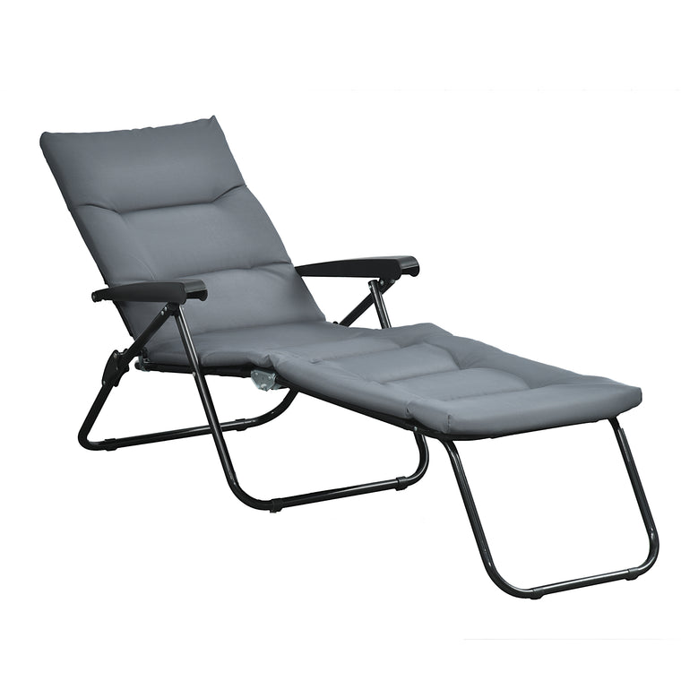 Foldable Sun Lounger with 6-Position Adjustable Back - Grey