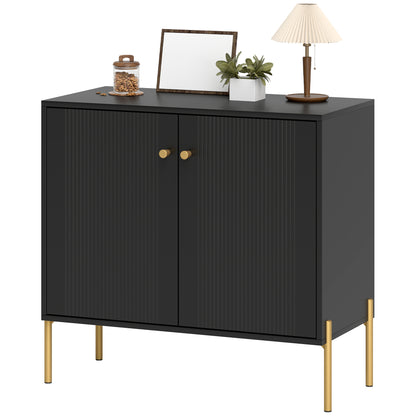 Coffee Bar Buffet Cabinet with Fluted Doors - Black
