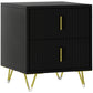 Bedside Table, Modern Nightstand with 2 Drawers, Side End Table with Metal Legs for Living Room, Bedroom, Black