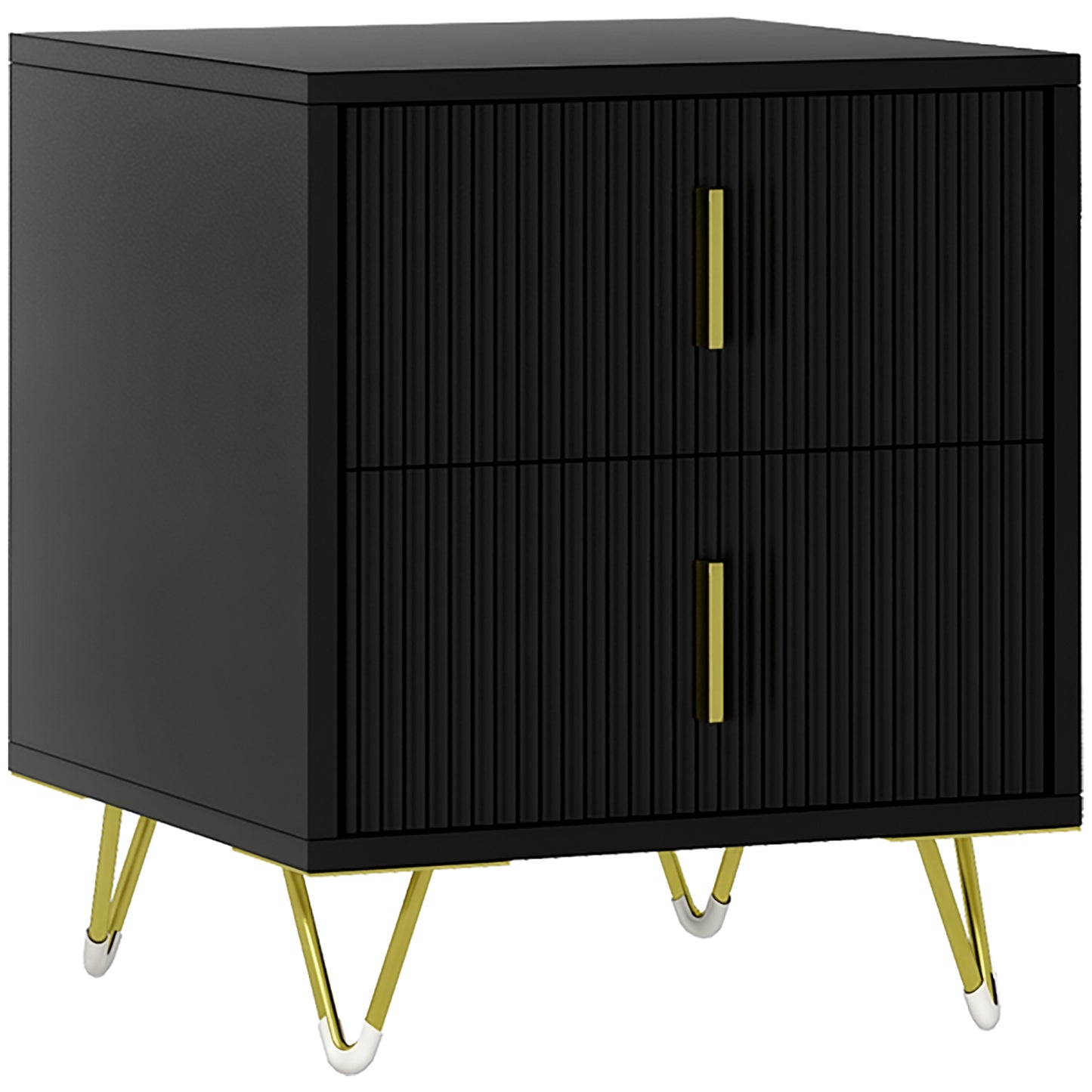 Bedside Table, Modern Nightstand with 2 Drawers, Side End Table with Metal Legs for Living Room, Bedroom, Black