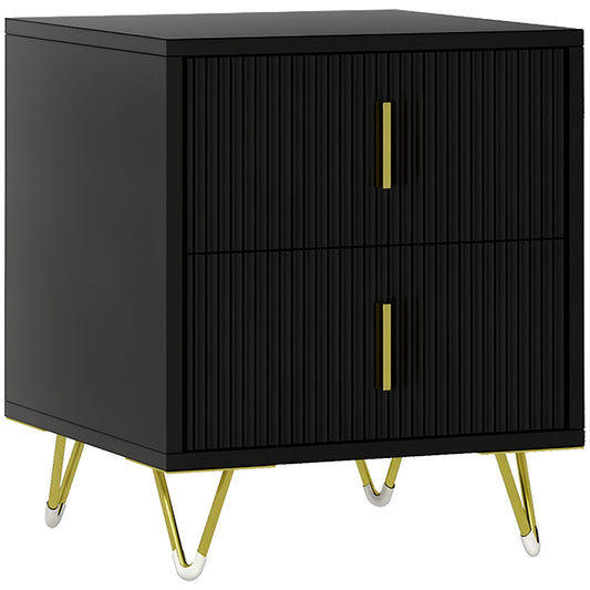 2-Drawer Nightstand with Metal Legs - Black
