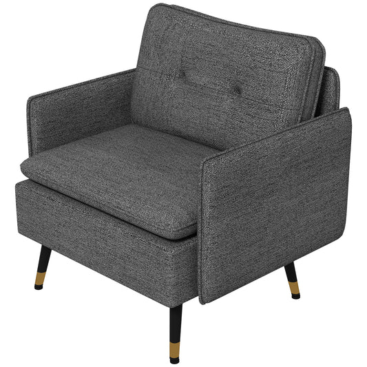 Tufted Accent Armchair with Steel Legs - Dark Grey