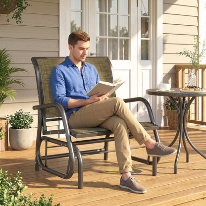 Patio Glider Outdoor Glider Chair with Breathable Mesh Seat & Backrest, Armrests and Metal Frame, Cream White - Light Brown